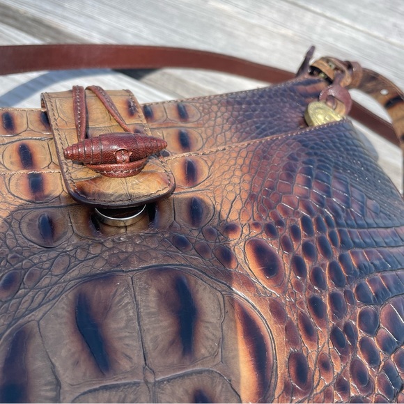 Brahmin Isabelle Pecan Brown Embossed Leather Shoulder Crossbody Purse hand Bag - Picture 4 of 15